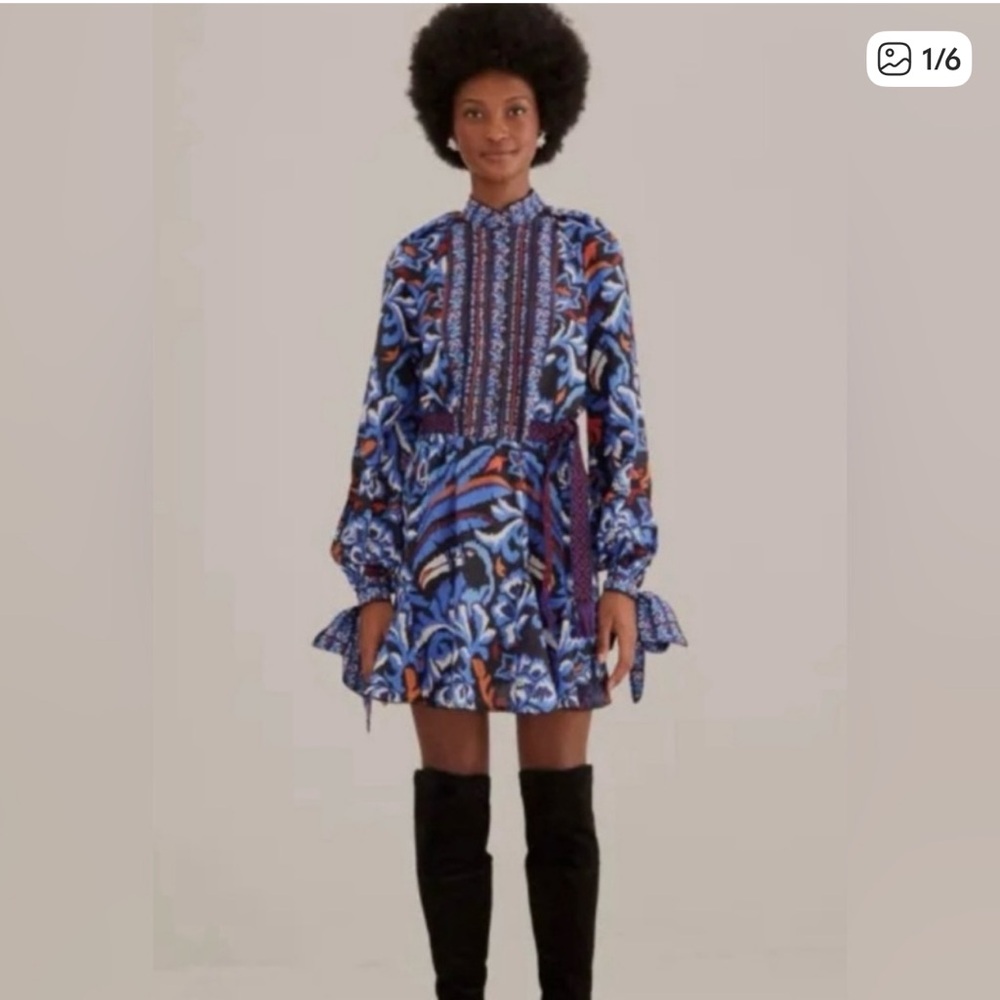 FARM Rio Blue and Red Patterned Mini Dress